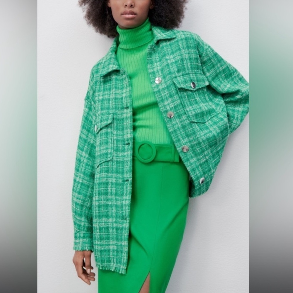 Zara Green Plaid Jacquard Jacket